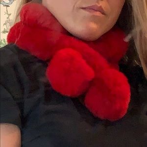 Red rex rabbit fur neck scarf